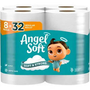 Angel Soft Toilet Paper, 8 Mega Rolls = 32 Regular Rolls, Soft and Strong Toilet Tissue Angel Soft