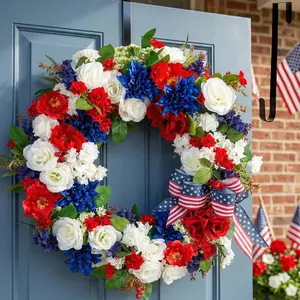 4th of July Patriotic Wreath: Front Door 24 Inch Red White and Blue Wreaths 250 Anniversary USA Outdoor Decorations - Fourth of July America Summer Wreath with Hanger for Home Party Gift