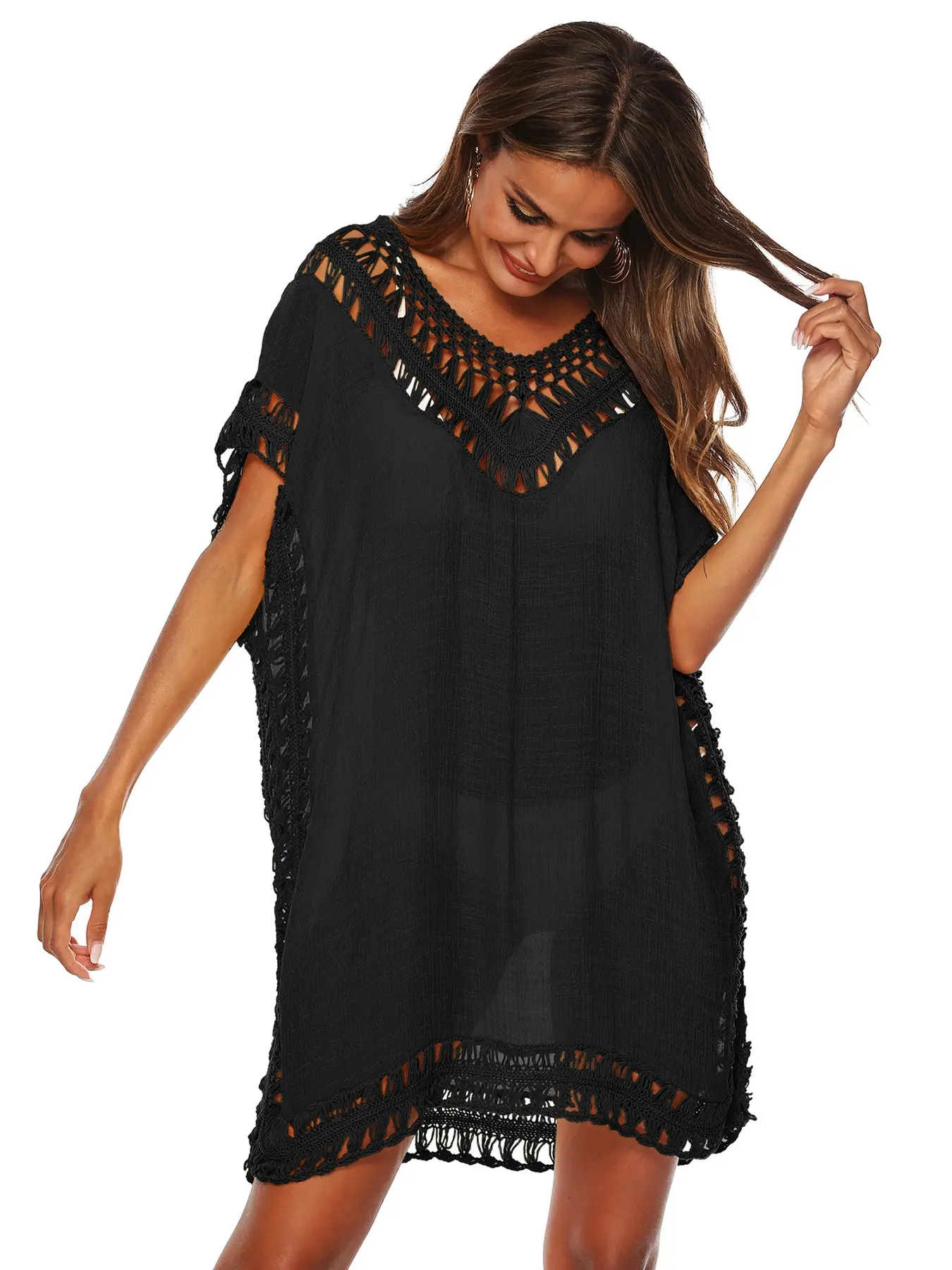 Women's Casual Loose-Fit Woven Fabric Summer Beach Cover-Up, Sun Protection Top for Vacation Wear