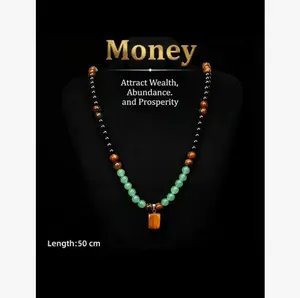 Money-Attracting Necklace with Aventurine, Tiger's Eye Pendant and Chalcedony Chain, Unisex's Healing Crystal Jewelry for Anniversary Gift