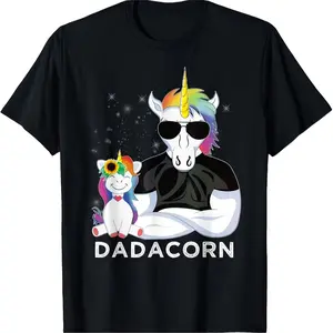 Funny Dad Muscle Unicorn & Daughter Matching Graphic Cotton T-Shirt, Cute Family Casual Crew Neck Tee Ideal Holiday Gift