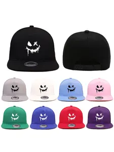 Unisex Smiling Face Print Baseball Cap, Adjustable Flat Brim Hat, Street Style Hip Hop Cap, Trendy Hat, Statement Cap, Perfect for Outdoor Activities, All Seasons, Non-Sensitive Goods
