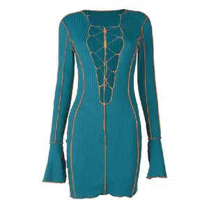 Contrast Deep V Dress