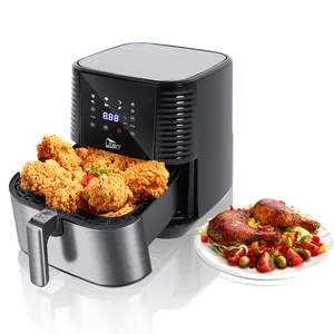 5.5L Air Fryer, Electric Oilless Cooker with LED Digital Touchscreen, 7 in 1 Uten Hot Oven Cooker, 6 Quart Large Non-Stick Stainless Steel Air Fryer Pot, 1700W(Silver Black) Nonstick Basket Household Appliances