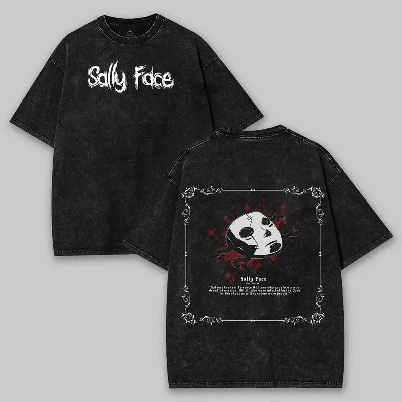 Sally Face T-Shirt Double Printed Unisex Acid Washed Lightweight Cotton T-Shirt, Gothic Shirt, Video Game Shirt, Gamer Gift, Unisex Clothing
