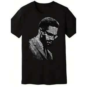 Malcolm X Black And White Portrait Pattern Printed T-Shirt, Spring And Summer Casual Men's T-Shirt, Round Neck Cotton Short-Sleeved T-Shirt, Thanksgiving Christmas Gift Novelty Graphic T Shirt funny tshirt Undershirts Tees Casual Streetwear Classic Plain