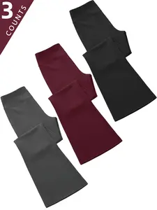 3PCS Flared Yoga Pants Set - Black, Grey & Red | High Waist Tummy Control with Pockets, High-Elasticity for Running & Streetwear ,Womenswear, Leggings, Basic, Minimalist