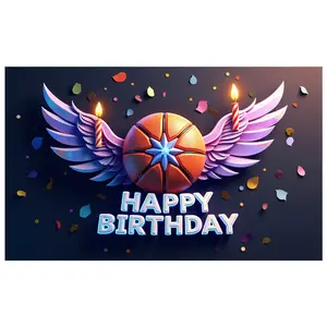 Winged Basketball - Themed  Banner Colorful Confetti Decor for Birthday Party Kids Party Indoor Decoration