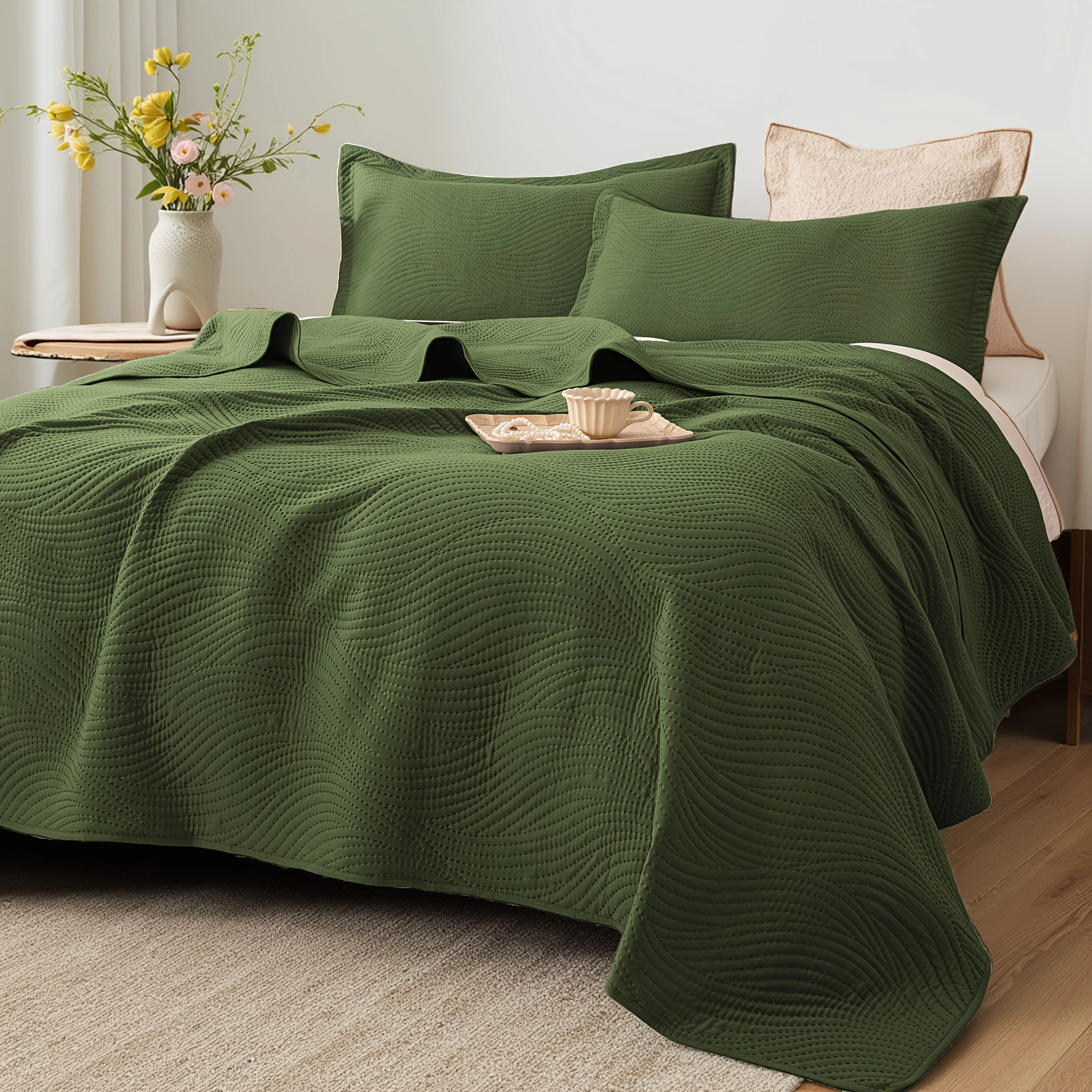 XAKING Clean Minimalist All-Season Cool Bed Set, Lightweight Soft Ultrasonic Solid Plain Comforter Set with Pillowcases, Multi-Size Twin/Queen/King Duvet Cover Set for Home Decor, Bedroom Inspo, Cozy Setup