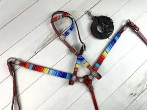 Serape Beaded over Leather Tack Set