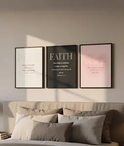 Christian Bible Verse Wall Art Set of 3,FAITH PEACE PRAY Scripture Poster Unframed , Minimal Christian Bedroom Living room Decor