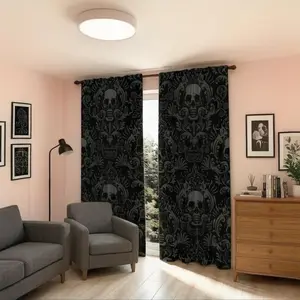 2 Piece Skull Print Curtains, Rod Pocket Design, Half Transparent Privacy Curtains, for Bedroom Living Room Kitchen Closet Study Home Decor, Home Decoration Curtain