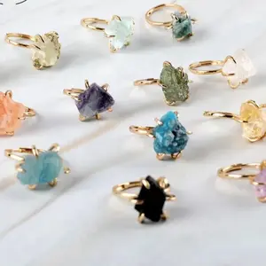 Quartz Rings Gold-Tone Jewelry Set Featuring Natural Quartz Stone