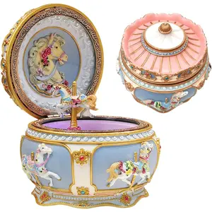 Unicorn Carousel Horse Music Box, 18-Note Sankyo Wind Up Musical Box Plays You are My Sunshine, Dreamy Rotating Decor, Sweet Soothing Melody, Thoughtful Birthday Christmas Gift for Little Girls, Cute Bedroom Ornament for Kids