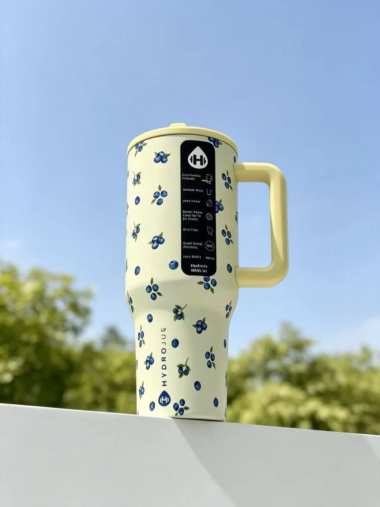 HydroJug 40oz Blueberry Print Tumbler with Straw - Leakproof Insulated Stainless Steel, Keeps Cold 24 Hours, Large Capacity Cup Holder Friendly Travel Mug or On-the-Go, Flasks, 1,000-2,000 Ml