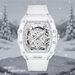 Modern Transparent Barrel Watch for Men – Waterproof Quartz, Contemporary Fashion Design The perfect Christmas gift