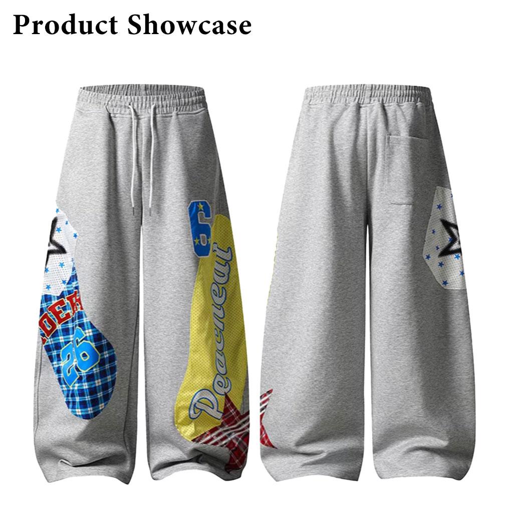 TELLFUN--Men's Low-Waist Y2k Grunge Barrel Sweatpants - Baggy Fit, Loose-Fitting Wide-Leg, Graphic Print Activewear with Adjustable Drawstring for Teens TELLFUN--Men's Low-Waist Y2k Grunge Barrel Sweatpants - Baggy Fit, Loose-Fitting Wide-Leg, Graphic Print Activewear with Adjustable Drawstring for Teens