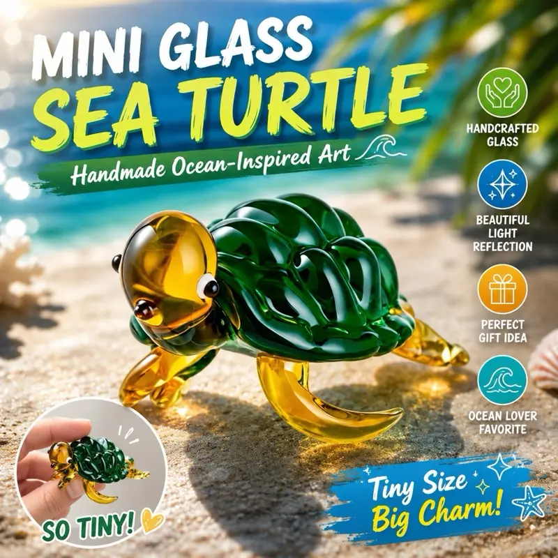 Handmade Glass Sea Turtle Figurine | Mini Ocean Animal Decor | Cute Turtle Collectible | Beach Lover Gift