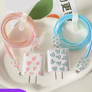 Charger Protector Case Set with Silicone Strap, iPhone Accessories, Fits Apple 13/14/15 Chargers, Transparent Cable Organizer Kit