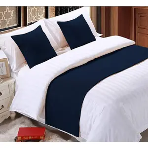 800 Thread Count Bed Runner With 2 Piece Cushion Covers 100% Egyptian Cotton Luxurious Premium Hotel Quality Bed Scarf Runner For Bedroom Hotelroom Cal King (Navy Blue)