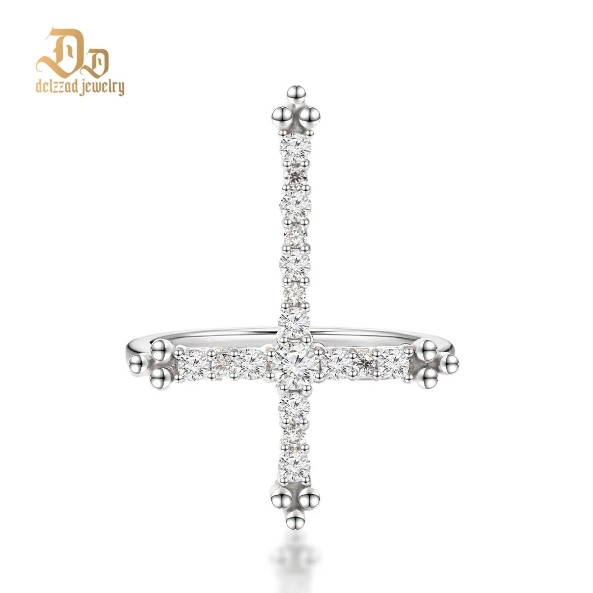 Delzzad Hip Hop Cross Ring  Lab-Created Moissanite Ring S925 Sterling Silver Moissanite Jewelry Perfect Christmas Gift
