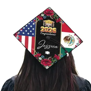 Custom Graduation Cap Topper Class of 2026, Country Flag Class of 2026 Graduation Cap Topper, USA Mexico Flag Grad Hat, Senior Gift Idea