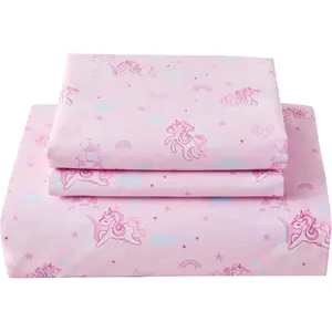 Bed Sheet Set, Girls  Size  Sheets, Microfiber  Fitted Sheet and Pillowcase, Breathable and Silky Soft, 3 count Purple Unicorn Printed   Bed Sheet
