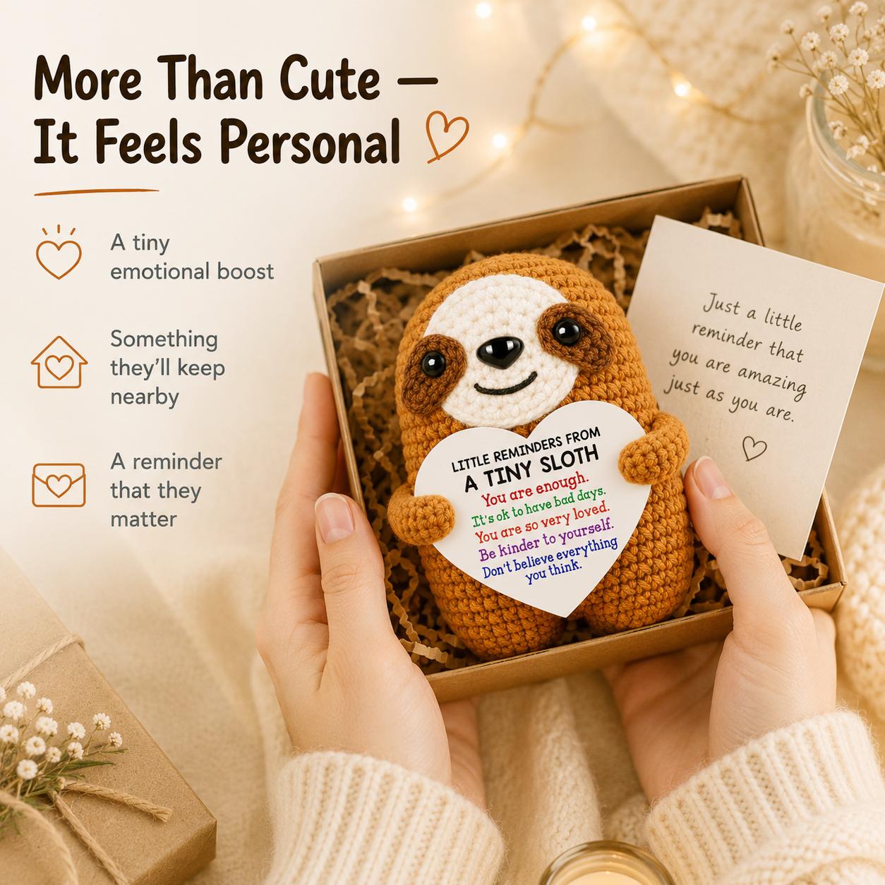 Crochet Sloth Desk Decor Gift with Encouragement Card – Funny Office Desk Gift for Coworkers & Friends | Tiny Sloth Gift, Fun Desk Decor