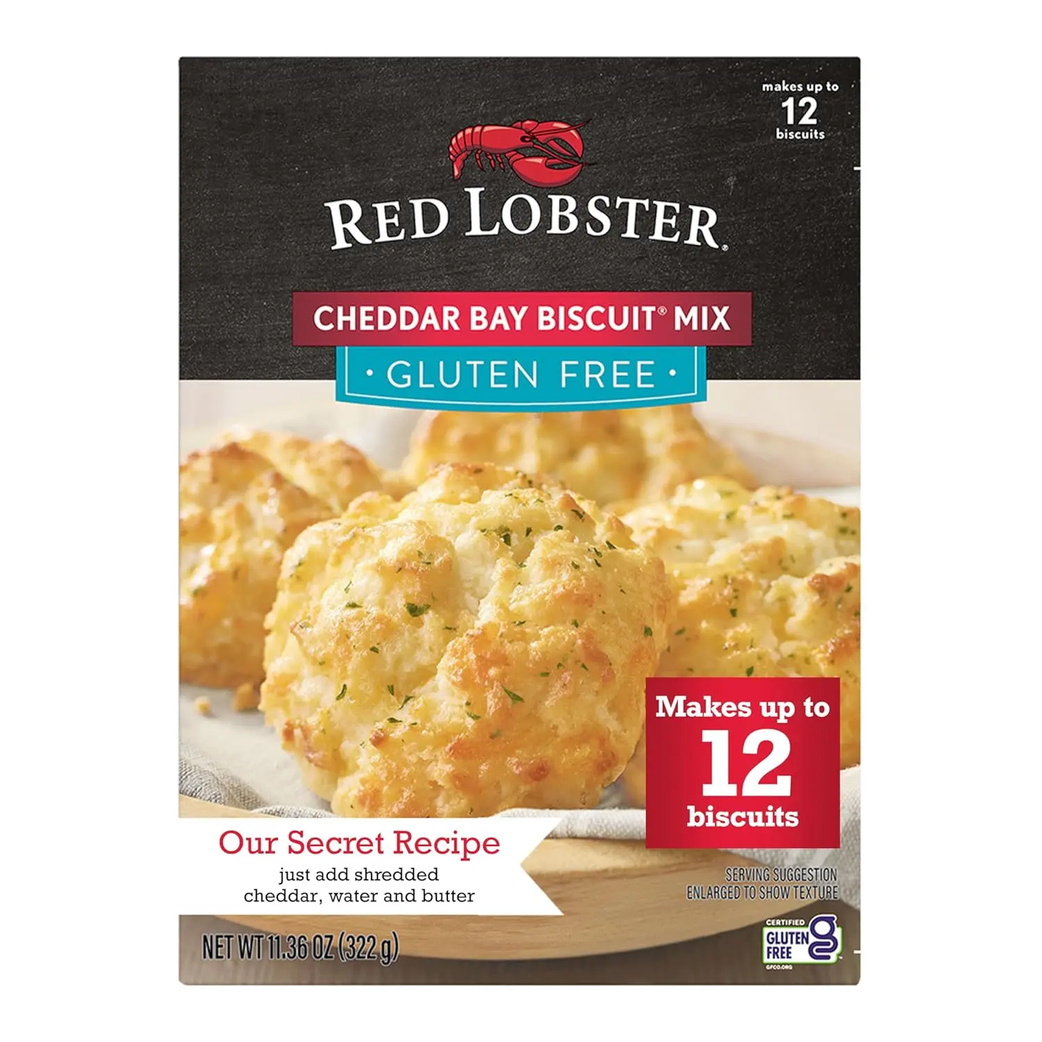 Red Lobster Gluten Free Cheddar Bay Biscuit Mix With Garlic Herb Seasoning, Cheddar Gluten Free Biscuit Mix, 11.36 Oz Box (Pack of 1)