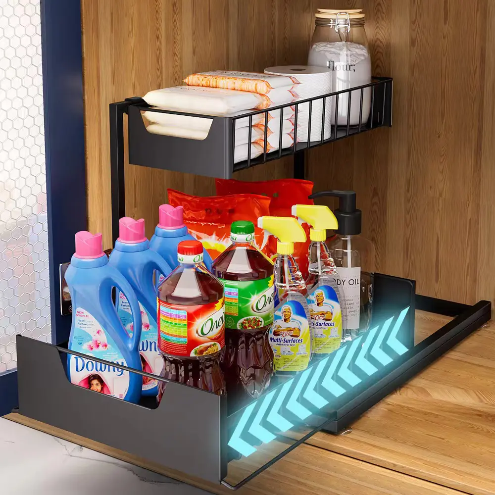 Pull Out Slide Out Cabinet Organizer Metal Drawer Sink Storage Rack for Kitchen Bathroom Pantry Cupboard Closet