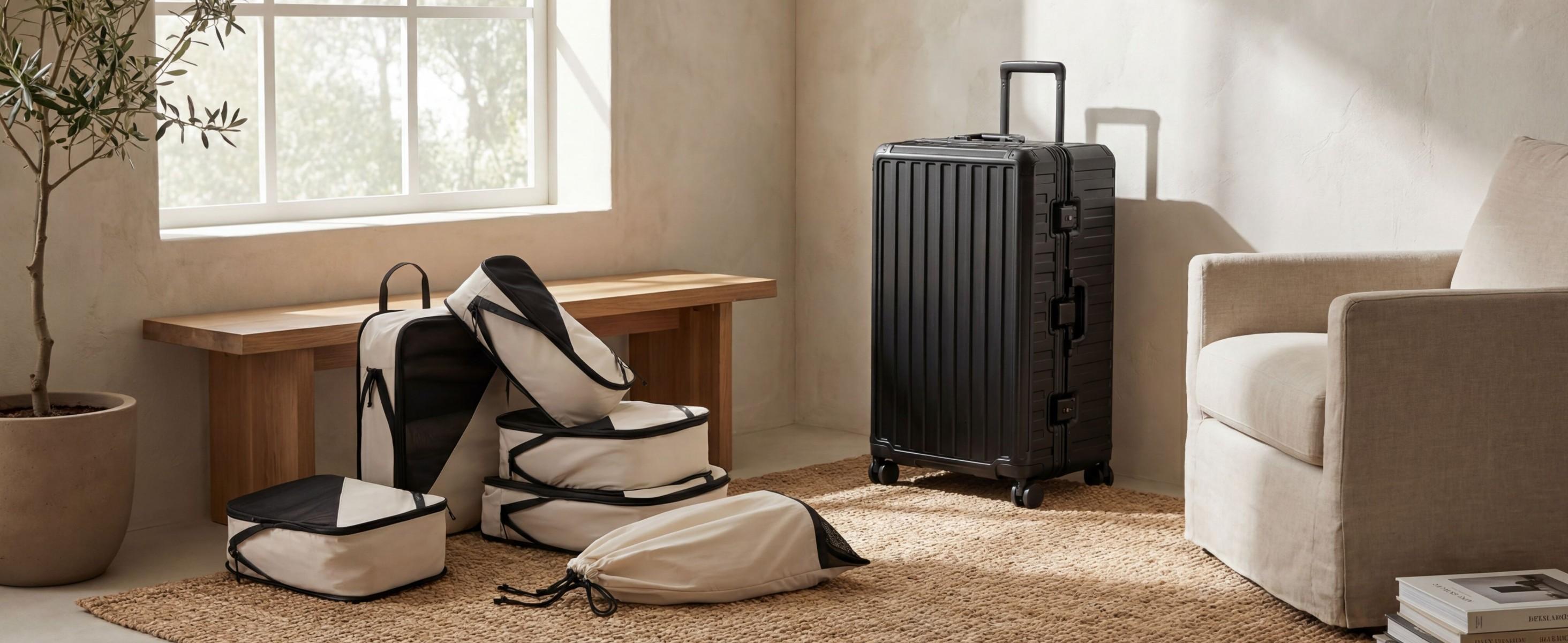 LUGGEX 30 Inch Checked Suitcase with Spinner Wheels, 8010S Aluminum Frame Zipperless Polycarbonate Hard Shell Suitcase with 5 Packing Cubes and a Shoe Bag