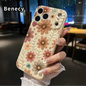 Floral Pattern Straight Edge Phone Case for iPhone 17 Pro Max 17 Air Shockproof Drop Protection Rugged Durable Liquid Silicone Cover Cellphone Protective