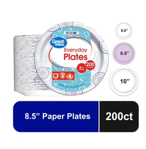 Great Value Disposable Paper Plates, 8.5", 200 Count