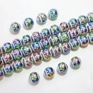 50pcs Christmas Snowflake Snowflower Ceramic Beads for Jewelry Making Electroplated Hexagram Pattern Beads for DIY Crafts Jewelry Making Bracelets Necklace Christmas Birthday Gift (50pcs Green)