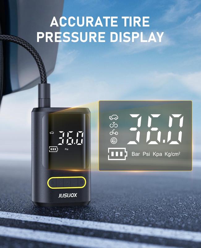 Easy Practical Tire Inflator Portable Air Compressor, 150 PSI Cordless Air Pump for Car Tires with Auto Shut-Off, LED Light and Digital Pressure Gauge, Electric Bike Tire Pump for Cars, Bike, Motorcycle, Ball (CE & FCC Certification)