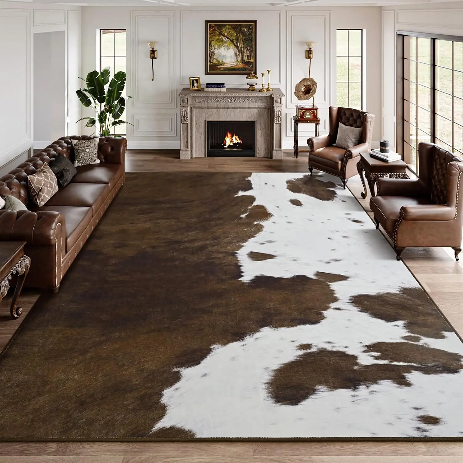 Animals-Themed Velvet Fabric Cowboy Colours Area Rug - Soft, Non-Slip, Stain-Resistant, Wrinkle-Resistant, Durable, Dustproof Western Home Decor for Living Room, Home Office (01-Cow Print 1, 03-Tiger Print 1)