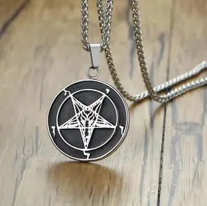 Inverted Pentagram Necklace for Men Women Baphomet Goat Sigil of Lucifer Demon Devil Symbol 316L Stainless Steel Pendant Chain 22+2" Length Gothic Jewelry