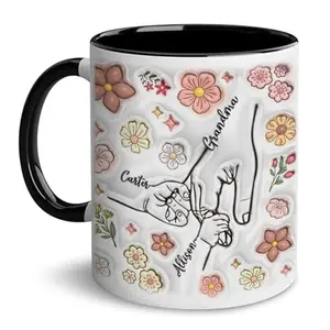 Personalized [SEND CUSTOM VIA MESSENGER] Mother's Day Gifts Holding Grandma's Hand Mug With Kids Name Custom Mother's Day 3D Iated Effect Printed Mug Gifts For Mom Mama Grandma Nana From Daughter Son Coffee Mug (Multi 3)