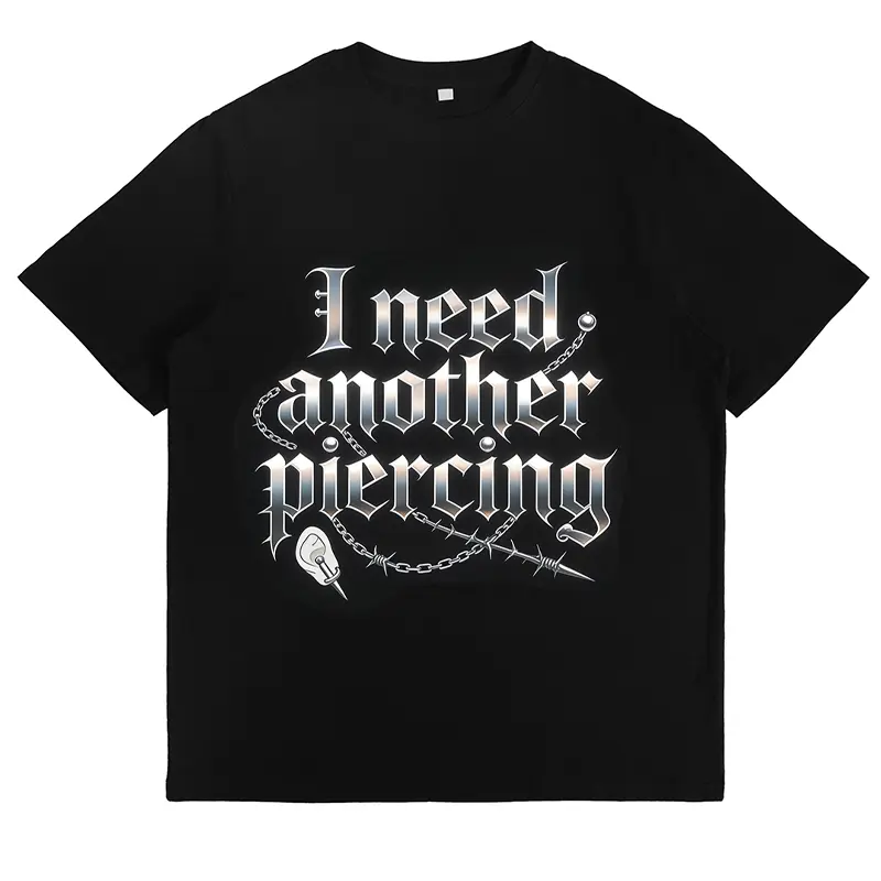 Gothic 'I Need Another Piercing' Graphic Tee Casual T-Shirt for Piercing Enthusiasts Punk Outfits & Edgy Everyday Wear Dark Aesthetic Apparel