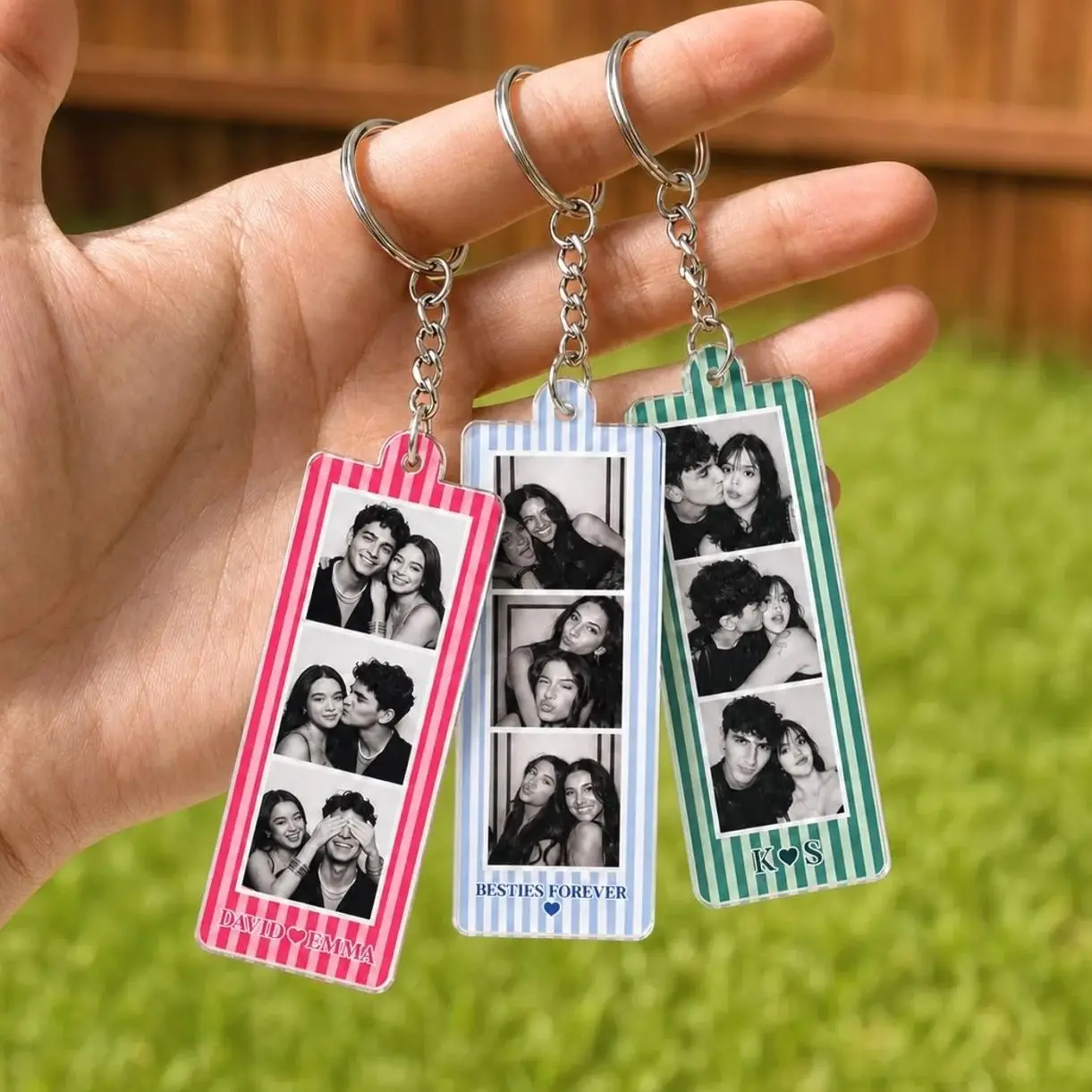 Custom Mini Photo Booth Strip Keychain, Strip Photo Keyring, Personalized Couple Photos Keychain, Gift For Boyfriend, Besties Photo Keychain