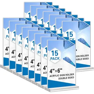 Sign Holder 4x6 15 Pack Clear Double Sided Vertical Menu Display Stand Desktop Paper Holder Suitable for Restaurants Office Store Show Fair