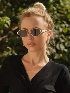 Vintage Fashionable All-match Plain Color Oval Frame Sunglasses, Retro Trendy Sunglasses for Everyday Use, Fashion Accessories for Outdoor Activities, Trendy Beach Eyewear