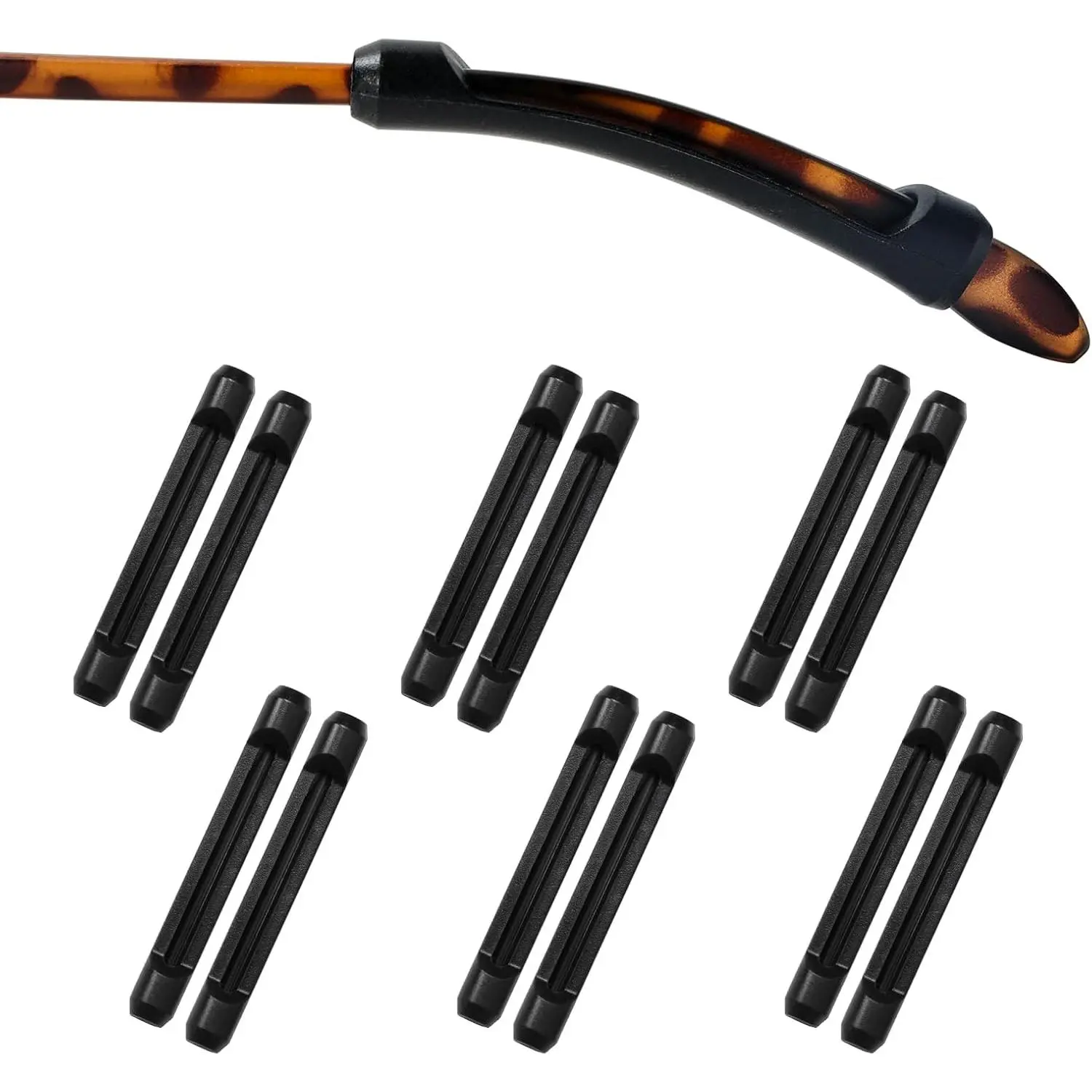 Black Eyeglass Ear Cushions,6 Pairs Soft Silicone Glasses Ear Grip Temple Tips Eyeglass Pads Anti Slip Eyeglasses Ear Hook Comfort Sport