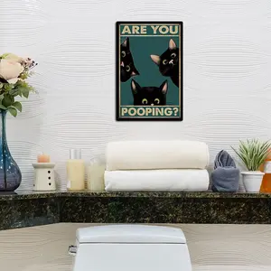 Cute Cat & Letter Pattern Metal Sign, Tin Painting Decorative Plaque, Wall Decor For Home Bathroom Office Decoration, Home Decor, Room Decor