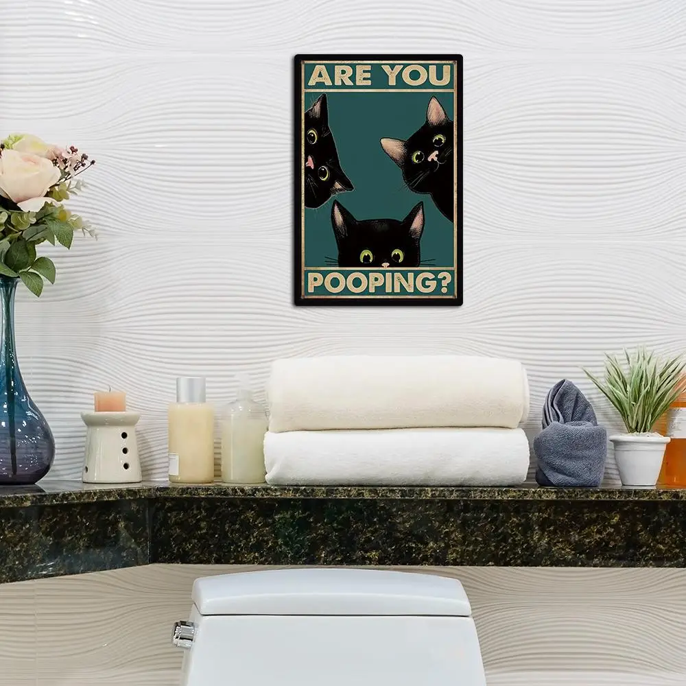 Cute Cat & Letter Pattern Metal Sign, Tin Painting Decorative Plaque, Wall Decor For Home Bathroom Office Decoration, Home Decor, Room Decor