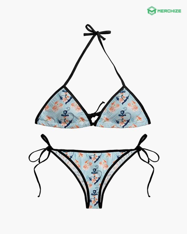 [Made-to-Order] Coors Light American Flag Drinking Triangle Bikini Set - Retro Swim Bra & Tie Side Swim Thong, Bathing Suits