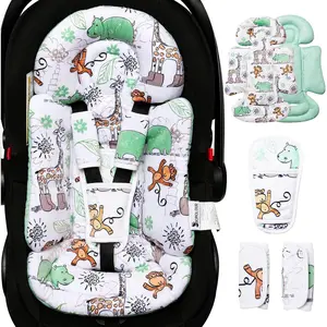 Infant Car Seat Insert, Enlarged Head Support For Baby Carseat, Reversible Newborn Insert With 3 Strap Covers, 2-in-1 Baby Car Seat Cushion for Stroller, Swing, Bouncer, Rocker - Blue Giraffe