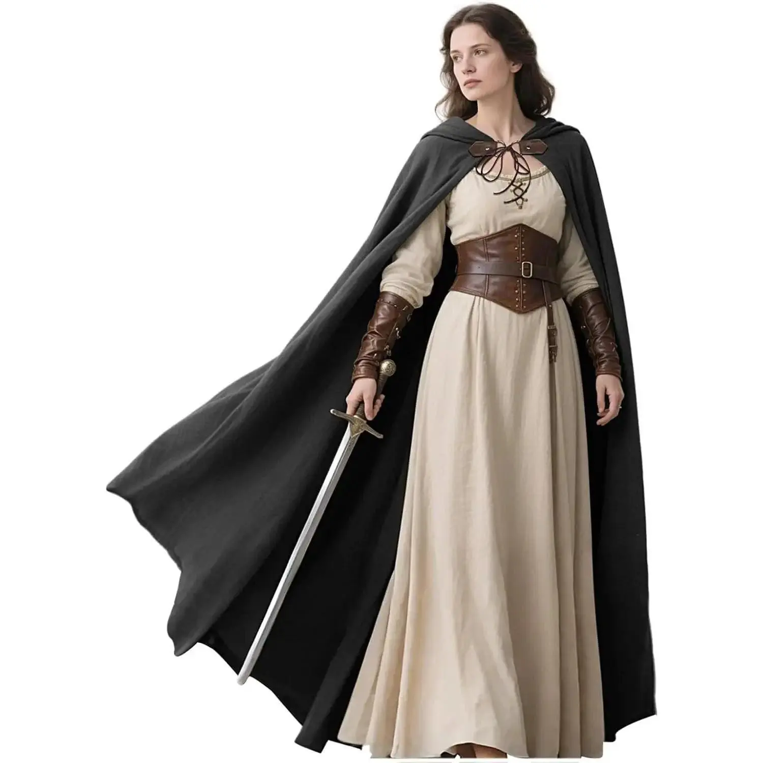 LisdinoL'VOW Medieval Hooded Cloak Linen Renaissance Cape With Hood - Halloween Hobbit Cosplay Witch Wizard LARP
