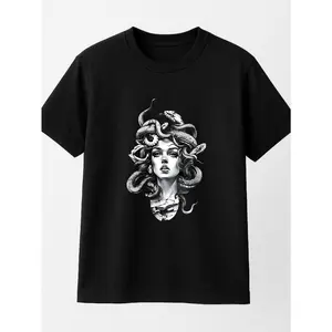 Medusa Graphic T Shirt Black Casual Wear Personalized Unisex Women's Top All Season Comfortable Breathable Short Sleeve Tee Suitable For Any Outfit Made In Usa