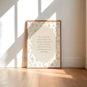 Christian Wall Art, Christian Mother's Day Print, Scripture, She Is Clothed with Strength & Dignity, Bible Verse Wall Art, Proverbs 31:25-26, Unframed, Room Decor